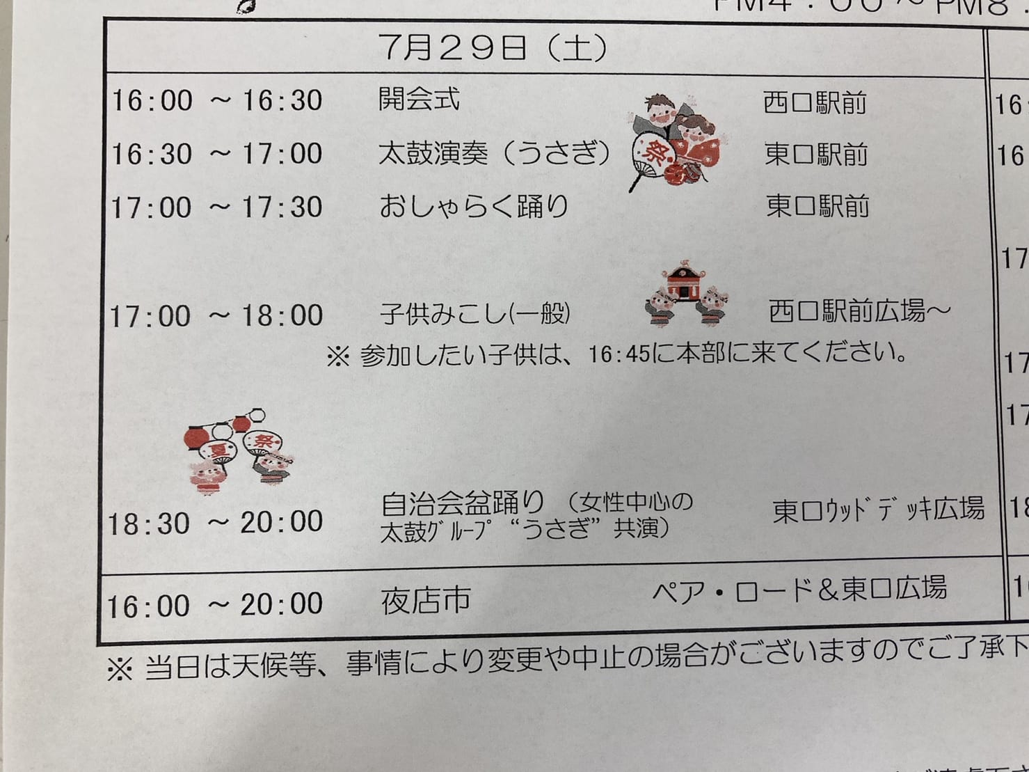 2023鎌ケ谷駅前夏祭りプログラム7月29日