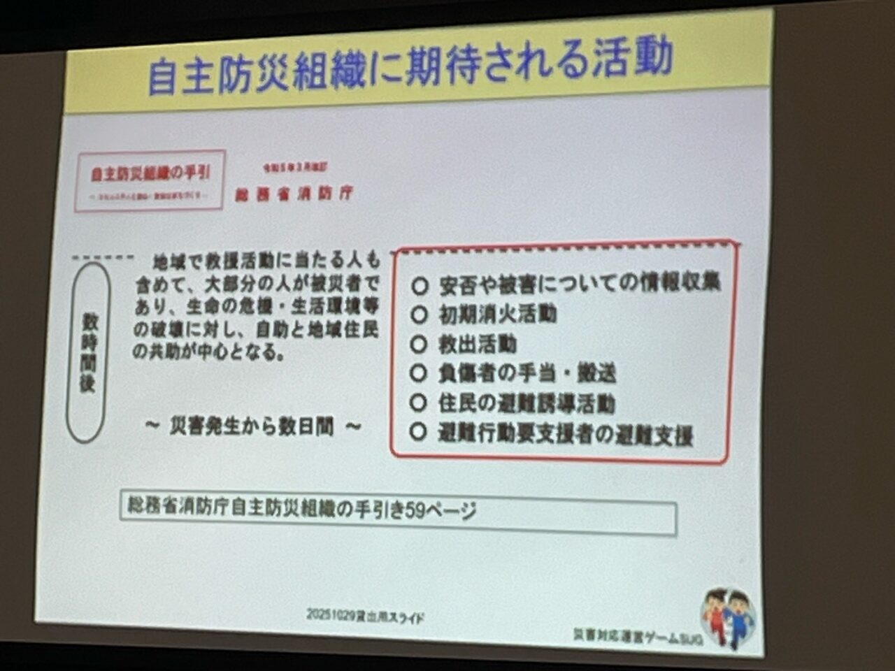 自主防災組織に期待される活動